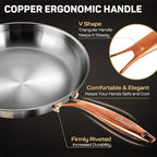 12 Inch Tri-Ply Stainless Steel Frying Pan with Brass Cool Handle, Professional Quality Skillet Suitable for All Stove, Oven and Dishwasher Safe, PFOA PTFE PFOS Free, Fast and Even Heating