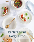 Stoneware Dinnerware Set for 4 People HYGGE 12-Piece - Elegant Scandi Design - Premium Dish Set - Bowl and Plate Set - Tableware for 4 People in a Ribbed Design - Pure Living in Beige