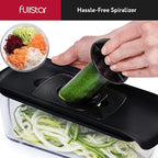 Fullstar Mandoline Slicer for Kitchen, Fruit Cutter, Cheese Grater, Cucumber Slicer, Veggie Spiralizer, Food Cutter & Kitchen Gadgets with Safety Glove (6 in 1, Black)