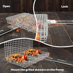 Grill Baskets Fish Grilling Rack for Outdoor Grill with Removable Handle, Come with Basting Brush Food Tongs & 5x BBQ Skewers