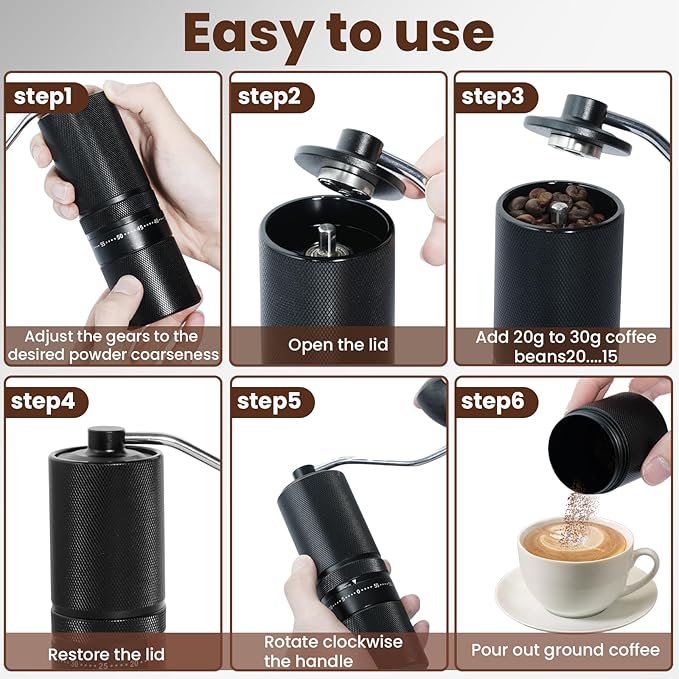 Portable Hand Coffee Bean Grinder with 60 Adjustable Settings, Stainless Steel Conical Burr Manual Coffee Grinder, Labor-Saving Crank Handle Perfect for Home, Office,Travel, Camping Espresso