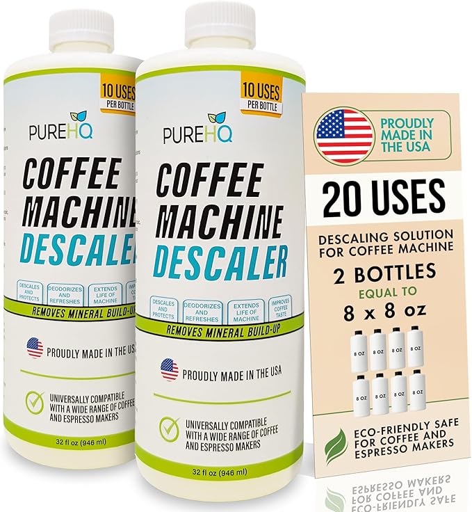 Coffee Machine Descaler (2 Pack) - 20 Uses - Keurig Descaling Solution - Universal Descaler for Keurig, Nespresso, Delonghi, Breville and All Single Use Coffee and Espresso Machines - Made in USA
