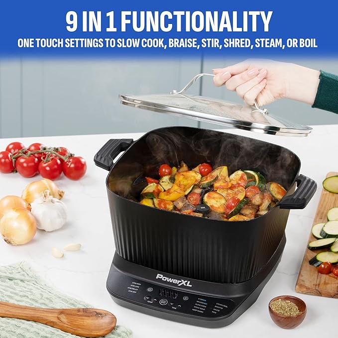 STIRMAX PLUS 7.5 Quart Digital Multi-Cooker with Automatic Paddle to Stir and Shred, 9 in 1 programmable presets to Sauté, Sear, and Brown Food Before Simmering – Accessories & Cookbook Included