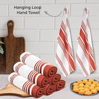Urban Villa Fall Kitchen Towels 100% Cotton Pack of 6 Highly Absorbent Quick Drying Soft Premium Dish Towels for Kitchen with Hanging Loop Thanks Giving TeaTowels - 20x30 Inch (Rust & White Striped)