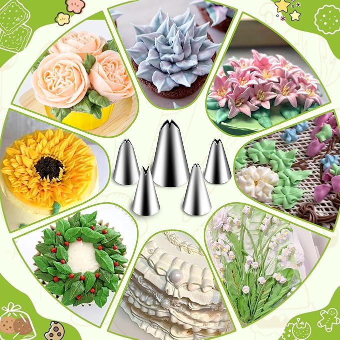 Suuker Leaf Piping Tips, 5 Pieces Stainless Steel Piping Tips, Cake Decorating Supplies, DIY Baking Supplies Cake Decorating Tools