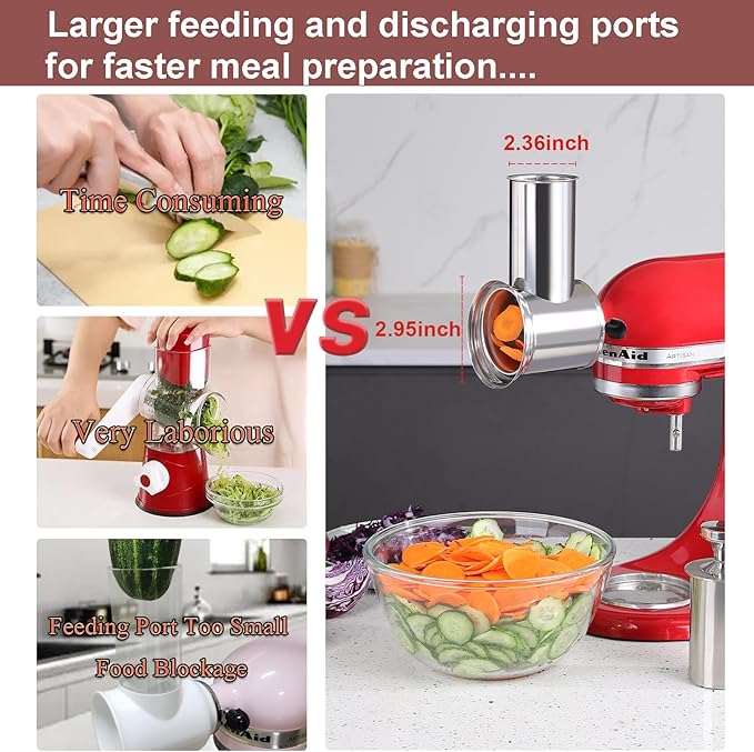 Stainless Steel Slicer Shredder Attachment for KitchenAid Stand Mixer, Large Salad Machine with Vegetable Slicer Cheese Grater Attachments for Kitchen Aid, Dishwasher Safe by Rafbar