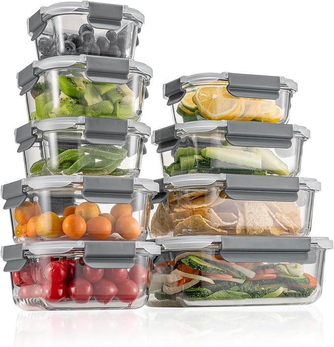 GC glass Food Storage Containers with Lids, Meal Prep Containers, Airtight Lunch Containers Bento Boxes with Snap Locking Lids for Microwave, Oven, Freezer and Dishwasher