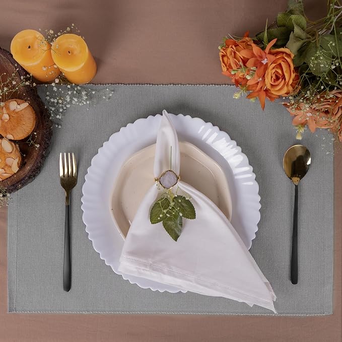 Cloth Placemats Set of 4, Cotton Blend Durable Layered Table Mats, Non-Slip Wrinkle Free Place Mats for Dining Table, Easy to Clean (Frost Gray, 13x19 Inch)