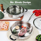 Tri-Ply Stainless Steel Saute Pan with Lid, 5 Quart Deep Sauté Pan with Stay Cool Handle,11.5 Inch Frying Pan,Dishwasher and Oven Safe,Induction Stainless Steel Cookware