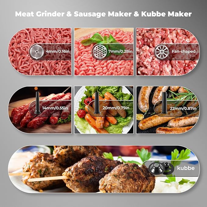 Meat Grinder Electric 3200w Digital Touch Control Commercial Heavy Duty Meat Grinder and Sausage Stuffers, Kubbe Kit for Household Use & Commercial