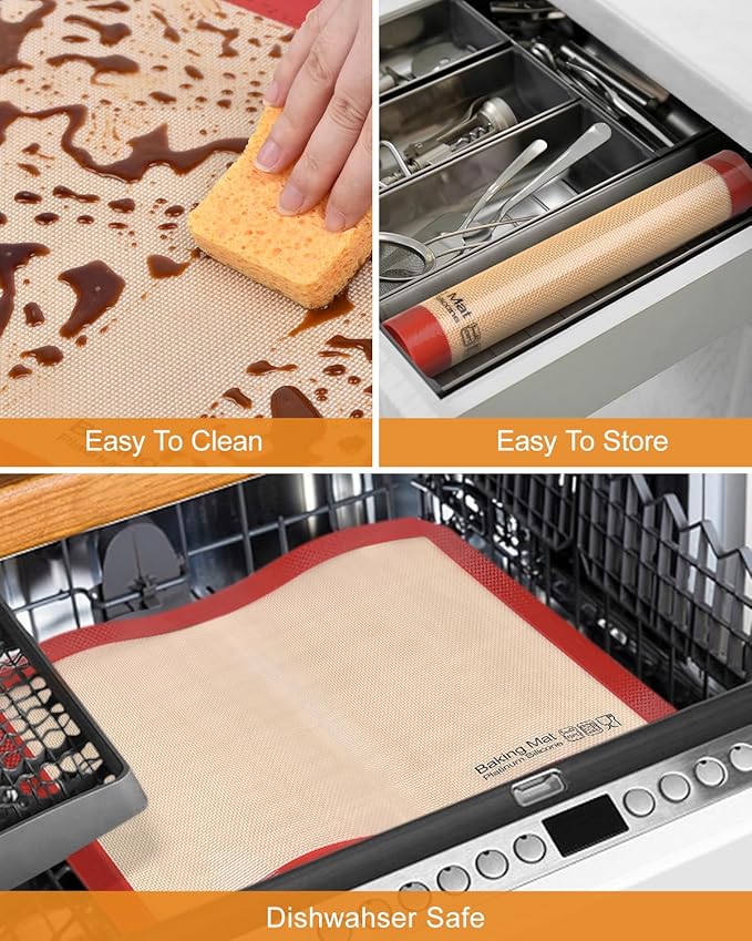 Sopito 5PCS Non Stick Platinum Silicone Baking Mat for Half Sheet & Quarter Baking Sheet and 9'' Pizza Pan, Reusable & Food Safe Heat Proof Up to 480℉ Cooking Mat, Red