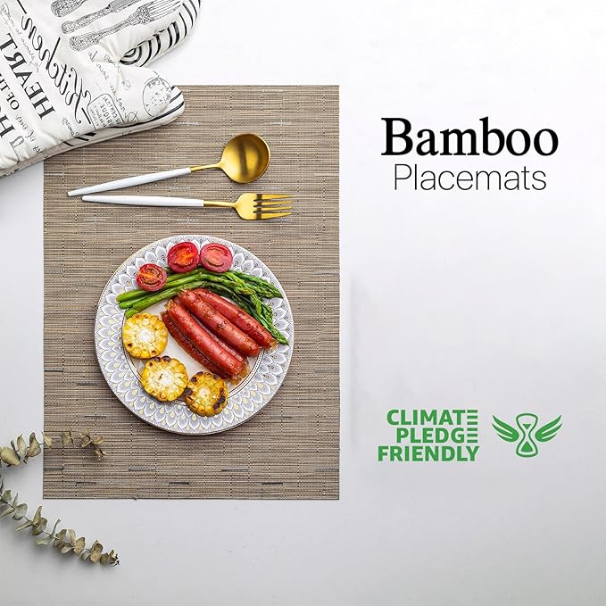 LEXMORE PVC Woven Placemats 6 PCS Wipeable Indoor/Outdoor Table Mats Washable Vinyl Place Mats for Dining Table, Set of 6-Light Brown