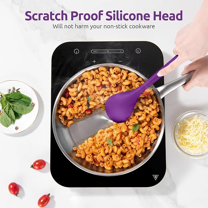 Silicone Kitchen Cooking Utensil Set: U-Taste 600ºF Heat Resistant 13.6in Extra Long Kitchen Tools, Food-Grade Non-Stick Spatula Turner Spoon Ladle for Stir Frying, Serving, Mixing (5 Pieces, Purple)