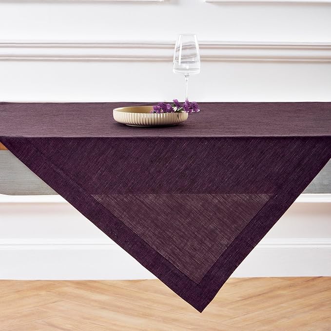 Solino Home Grape Linen Tablecloth 52 x 52 Inch - 100% Pure Linen Square Table Throw - Athena, Machine Washable Tablecloth for Summer, Fall, Autumn, Halloween