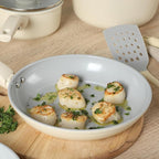 Gibson Home Barnsdall 10 Piece Premium PFA Free Ceramic Nonstick Pots and Pans Aluminum Induction Cookware Set W/Kitchen Tools - Linen White/Grey Non Stick