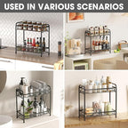 Spice Rack for Countertop, 2-Tier Standing Sturdy Metal Seasoning Organizer Holder, Space Saving Spice Shlef for Kitchen, Cabinet, Pantry Storage, Easy Assembly, Black