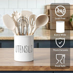 Barnyard Designs Ceramic Farmhouse Kitchen Utensil Holder for Countertop, Decorative Kitchen Utensil Crock for Counter, Spatula Holder, 7" (White)