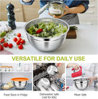 TeamFar Mixing Bowls, Stainless Steel Nesting Salad Bowls with Airtight Lids Set, For Serving/Mixing/Storing, Healthy & Long-lasting, Dishwasher Safe & Easy Clean, 4.6/3 / 1.5 QT, Colorful