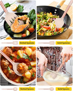 Pack of 4 Silicone Cooking Utensils Set, Non Stick Large Solid Spatulas, Heat Resistant Rose Gold Khaki Slotted Spoons, Ideal BPA Free Kitchen Turners for Frying, Mixing,Serving,Draining,Turning