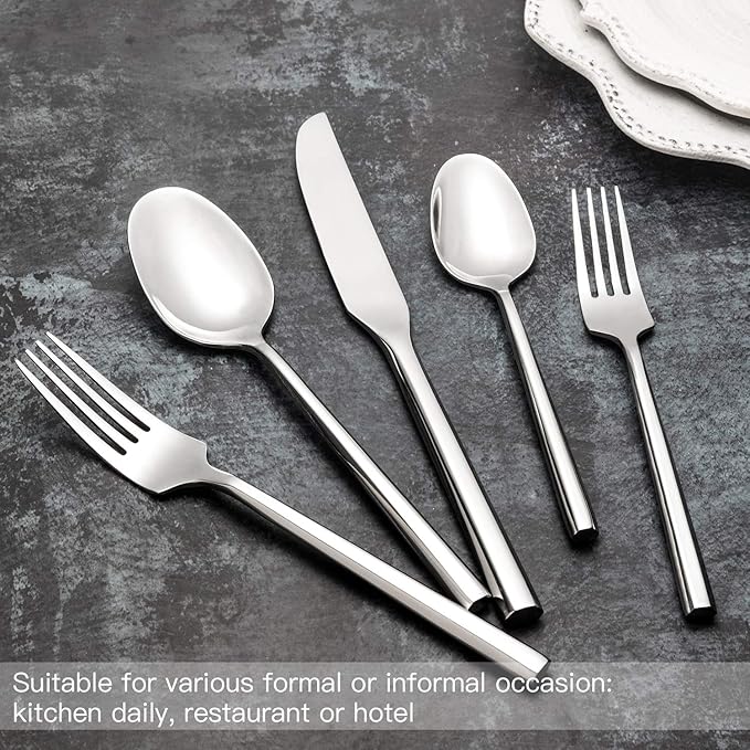 Silverware Set Flatware Set 40 Pieces Stainless Steel Cutlery Set Hexagonal Pattern Mirror Finished Home Daily Use Housewarming Wedding Gift Service for 8