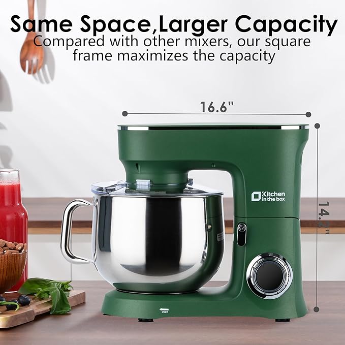 Kitchen in the Box Stand Mixer, 900W 8.5 QT Kitchen Electric Mixer, 10-Speed Large Capacity Tilt-head Food Mixer with Dough Hook, Wire Whip, Flat Beater & Splash Guard (Green)