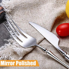 Lemeya 24-Piece Silverware Set for 6,Modern 18/10 Stainless Steel Flatware Set,Unique Rustic Cutlery Utensils Set,Spoon and Fork Set for Home, Restaurant,Wedding,Mirror Polished,Dishwasher Safe