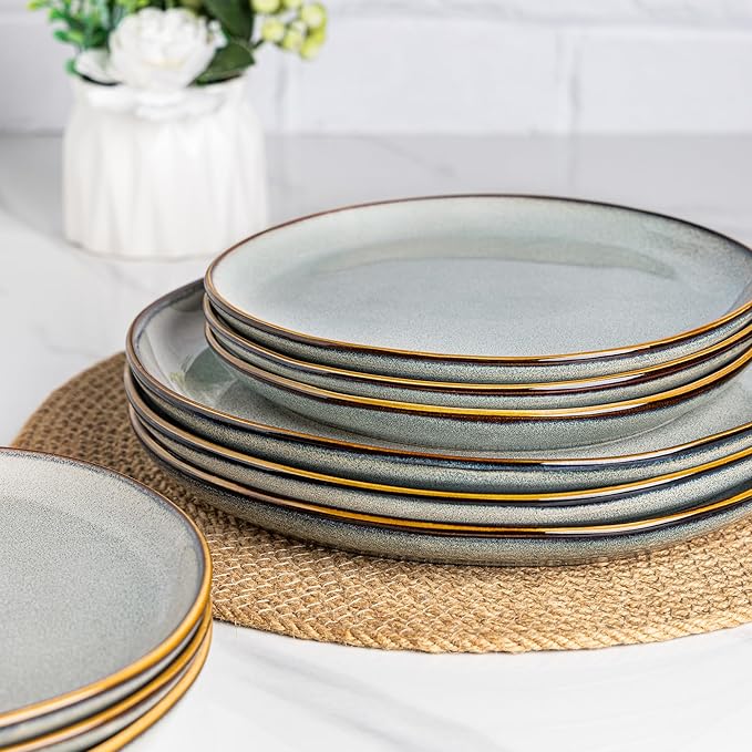 AmorArc Ceramic Dinner Plates Set of 6, 10.5 Inch Handmade Reactive Glaze Stoneware Plates, Rustic Shape Dinnerware Dish Set for Kitchen, Microwave & Dishwasher Safe, Scratch Resistant