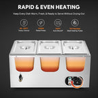 WILPREP Commercial Food Warmer with Three 1/3 Pans, 1500W Countertop Electric Warmer, 86-185°F Adjustable Temp Control & Over-Temp Protection, Stainless Steel Buffet Bain Marie