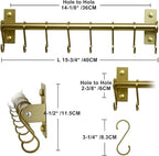 Dseap Kitchen Utensil Holder Hanger, Pot and Pan Rack Wall Mounted, Kitchen Rail with 8 Hooks for Hanging Cooking Utensils, Mugs, Spoons, Wall Mounted, Champagne Color, Pack of 2