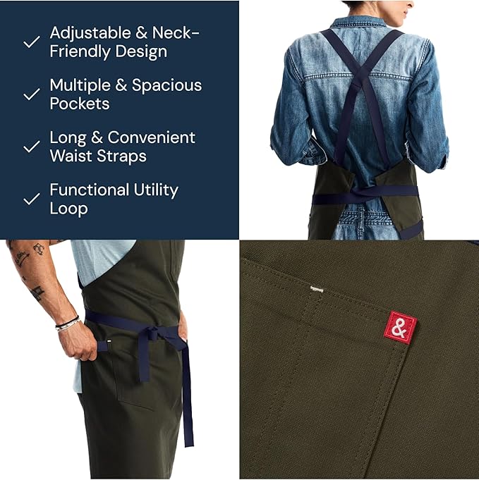 hedley & bennett Crossback Apron - Crossback Chef Apron with Pockets - 100% Cotton Canvas, 8oz - Olive Green