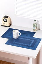 LEXMORE Placemats Set of 8 Vinyl/Plastic Woven Place Mats for Kitchen Table Indoor/Outdoor Washable Placemat Wipeable Dining Table Mats(Navy Cube)