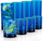 Zulay Kitchen Acrylic Glasses Drinkware - 8 Piece Unbreakable Plastic Tumblers - BPA-Free, Reusable Plastic Drinking Glasses for Home & Outdoors - Stackable, Lead-Free, Dishwasher Safe, Blue (12&16oz)