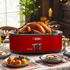 Sunvivi 20-Quart Roaster Oven with Self-Basting Lid, Electric Turkey Roaster Oven with Removable Pan and Rack, Stainless Steel, Red