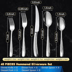 Lemeya 40-Piece Hammered Silverware Set for 8 with Serrated Forging Knives,18/10 Stainless Steel Modern Flatware Set,Unique Cutlery Set Spoons and Forks Set,Mirror Polished,Dishwasher Safe