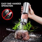 Electric Salt and Pepper Grinder Set with Easy-to-Carry Charging Base and LED Light, Automatic Salt and Pepper Grinder Set, USB Rechargeable, Adjustable Coarseness, Washable Container