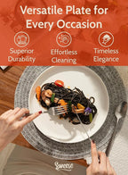 Sweese 10 Inch Porcelain Dinner Plates, White, Set of 6 - Microwave, Oven, Dishwasher Safe, Scratch-Resistant