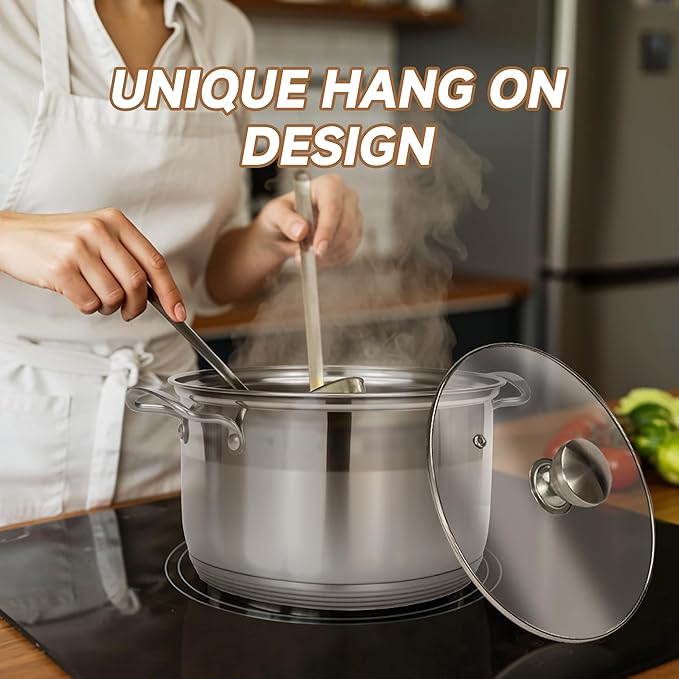 Ohtomber 5 Quart Dutch Pot - Stainless Steel Stock Cooking Induction Pot with Lid for Pasta, Soup, Spaghetti, Nonstick Thick Base Stockpot, Kitchen Cookware for Stew, Simmer, Boiling