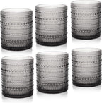Cocktail Glasses 10 oz Hobnail Drinking Glasses Set of 6, Vintage Glassware, Textured Glass Cups Bubble Glasses Water Glasses Old Fashion Jupiter Glasses Set, Grey