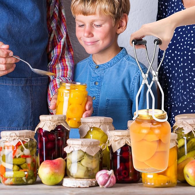 Canning Jar Lifter, Canning Tongs, Stainless Steel Jar Lifter with Rubber Grip Handle for Home Kitchen, White