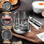 ‌3 Cup Flour Sifter, Sifter for Baking Sifter Handheld Baking Sieve Food-Grade Double-Filter Stainless Steel Flour Sifter Non-Rust Sifter used for Rapid Screening of Flour Apricot Flour Sugar Powder