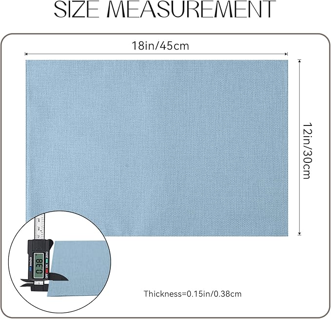 Romanstile Cloth Placemats Set of 6-12 x 18 Inch, Heat Resistant Double Layered Thickened Burlap Place Mats, Washable Faux Linen Farmhouse Table Mats for Kitchen/Dining/Party/Outdoor, Blue