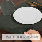 Romanstile Cloth Placemats Set of 8-12 x 18 Inch, Heat Resistant Double Layered Thickened Burlap Place Mats, Washable Faux Linen Farmhouse Table Mats for Kitchen/Dining/Party/Outdoor, Dark Grey