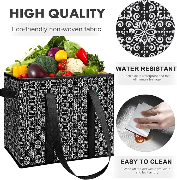 WISELIFE Reusable Grocery Bags [3 Pack],Large Grocery Tote Bag Water Resistant Shopping Bags Foldable Grocery Bag for Clothes,Shoes and Picnic,Black