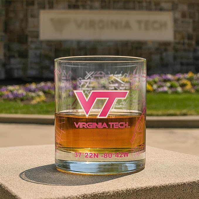 Greenline Goods – Virginia Tech University Hokies College Whiskey Glasses (Set of 2), 10 oz – Full-Color Logo + Campus Map