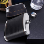 GENNISSY 8oz Hip Flask for Men - 304(18/8) Stainless Steel Bourbon Whiskey Flask, Leakproof with American Flag Leather Wrap - Includes Funnel & 3 Mini Cups for Gifts Travel