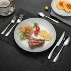 Lemeya 40-Piece Hammered Silverware Set for 8 with Serrated Forging Knives,18/10 Stainless Steel Modern Flatware Set,Unique Cutlery Set Spoons and Forks Set,Mirror Polished,Dishwasher Safe