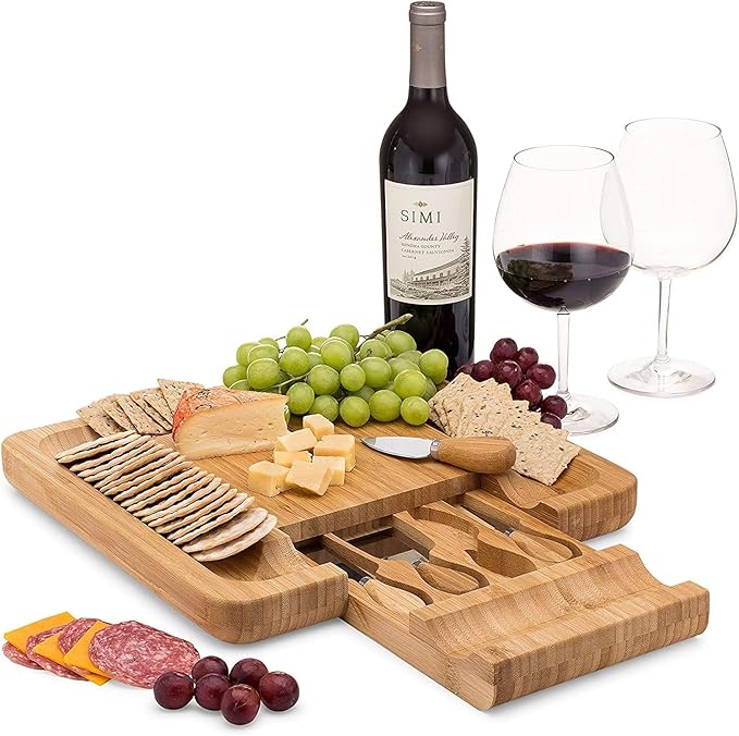 Charcuterie Board Gift Set, Bamboo Cheese Board With Cutlery, Includes Stainless Steel Serving Utensils, Cheese Platter and Serving Tray, Suitable for Wedding, Gift for Couples, and Housewarming Gifts