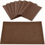 Linen Placemats Set of 8, Machine Washable, Heat Resistant, Wrinkle Free, Thick Polyester Kitchen Place Mats for Dining Table (Dark Brown)