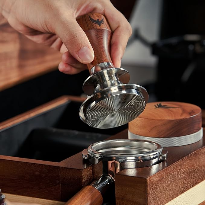 58mm Tamper For Espresso Machines V2 KNODOS Rosewood Self Leveling and Double Spring Loaded Design Calibrated Coffee Tamper With Gift Box