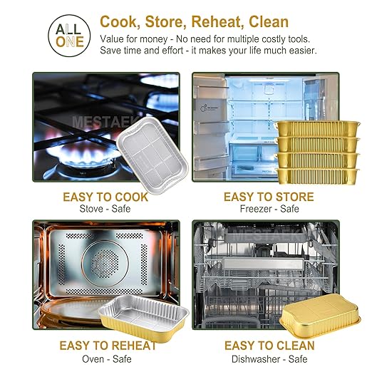 13"x 8.9" Sturdy Aluminum Foil Pans with Lids and Handle (5 Pack), 2X Thicker Heavy Duty, Dishwasher, Reusable Microwavable for Cooking, Baking, Reheating, Freezer, Oven, Recyclable, 118oz